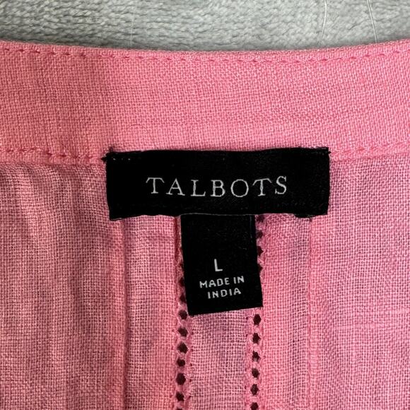 Talbots Shirt Womens Large Pink 100% Linen Sleeveless Henley Pintuck Tank Top - Picture 3 of 7